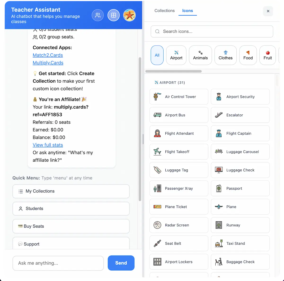 AI Assistant chatbot helping a teacher manage students and track progress