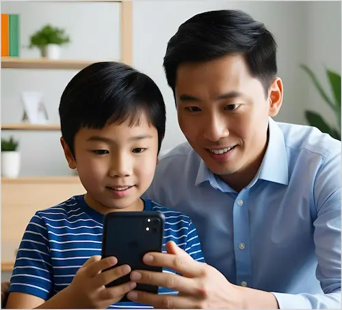 A family learning together at home