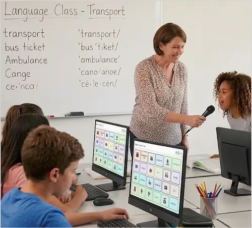 Language learners practising vocabulary